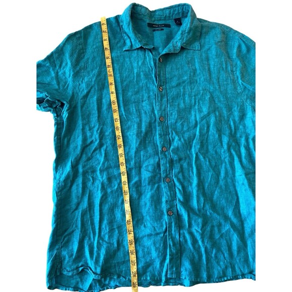 Perry Ellis Men’s 100% Linen Short‎ Sleeve Button Shirt Teal XL Casual Summer - Picture 7 of 8